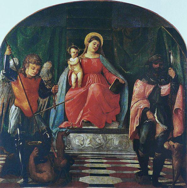 Francesco Vecellio Vierge a l'Enfant entre saint Michel et saint Roch Norge oil painting art